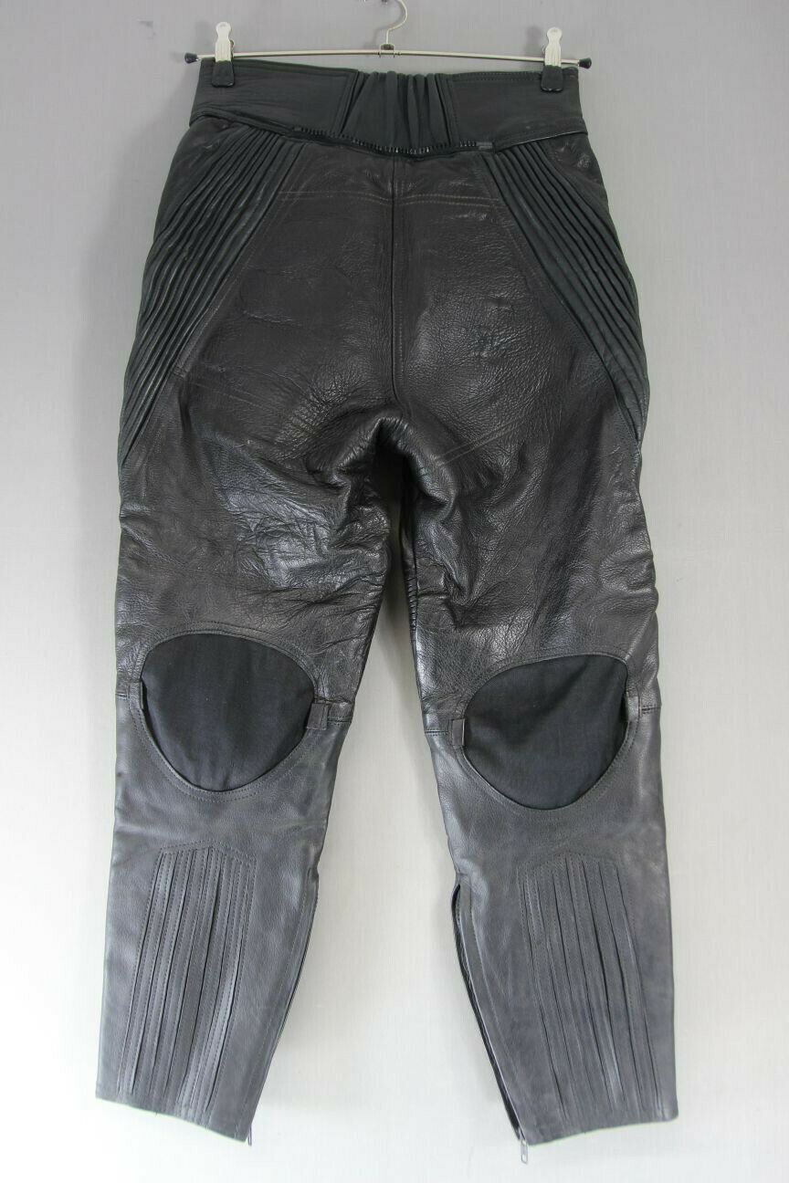 EURO STYLE BLACK LEATHER BIKER TROUSERS SIZE 14: WAIST 28 IN/INSIDE LEG 26 IN