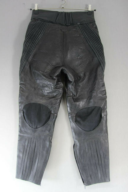 EURO STYLE BLACK LEATHER BIKER TROUSERS SIZE 14: WAIST 28 IN/INSIDE LEG 26 IN
