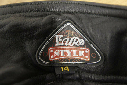 EURO STYLE BLACK LEATHER BIKER TROUSERS SIZE 14: WAIST 28 IN/INSIDE LEG 26 IN