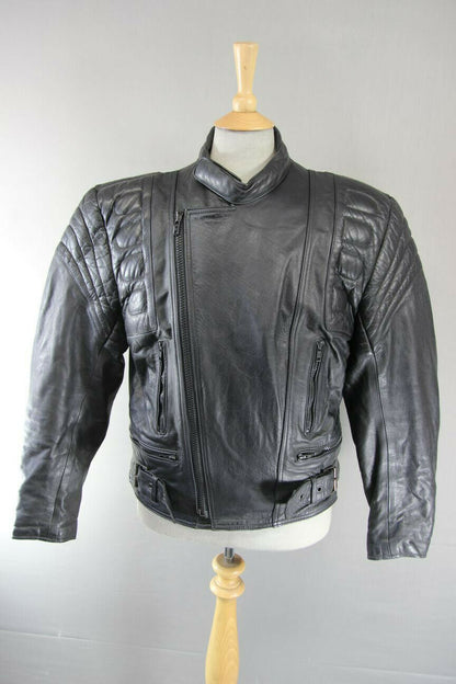CITY OF LEATHER NEW TRADITIONAL CLASSIC BLACK LEATHER BIKER JACKET 42 INCH