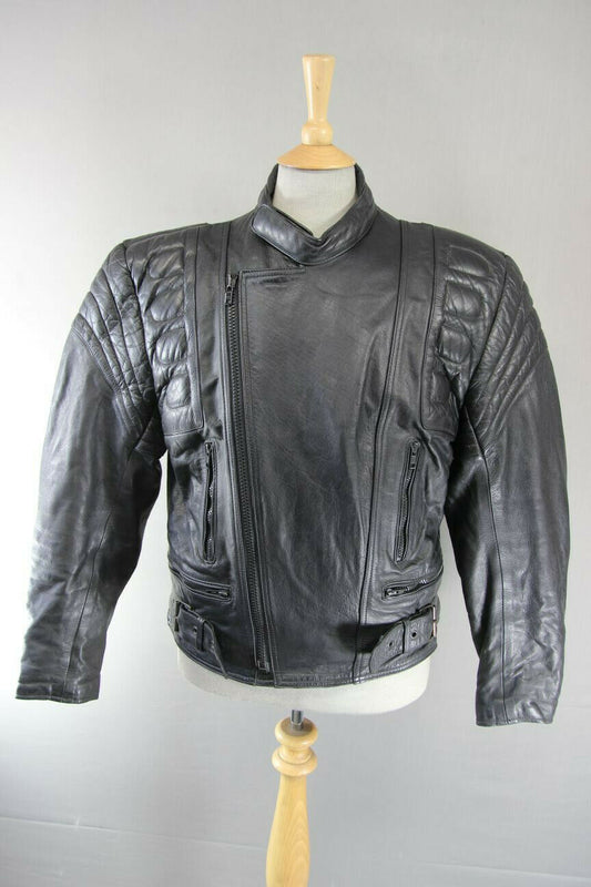 CITY OF LEATHER NEW TRADITIONAL CLASSIC BLACK LEATHER BIKER JACKET 42 INCH