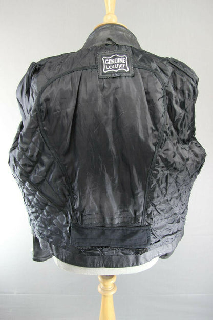 BLACK, SILVER, RED & WHITE LEATHER BIKER JACKET 42-44 INCH/LARGE