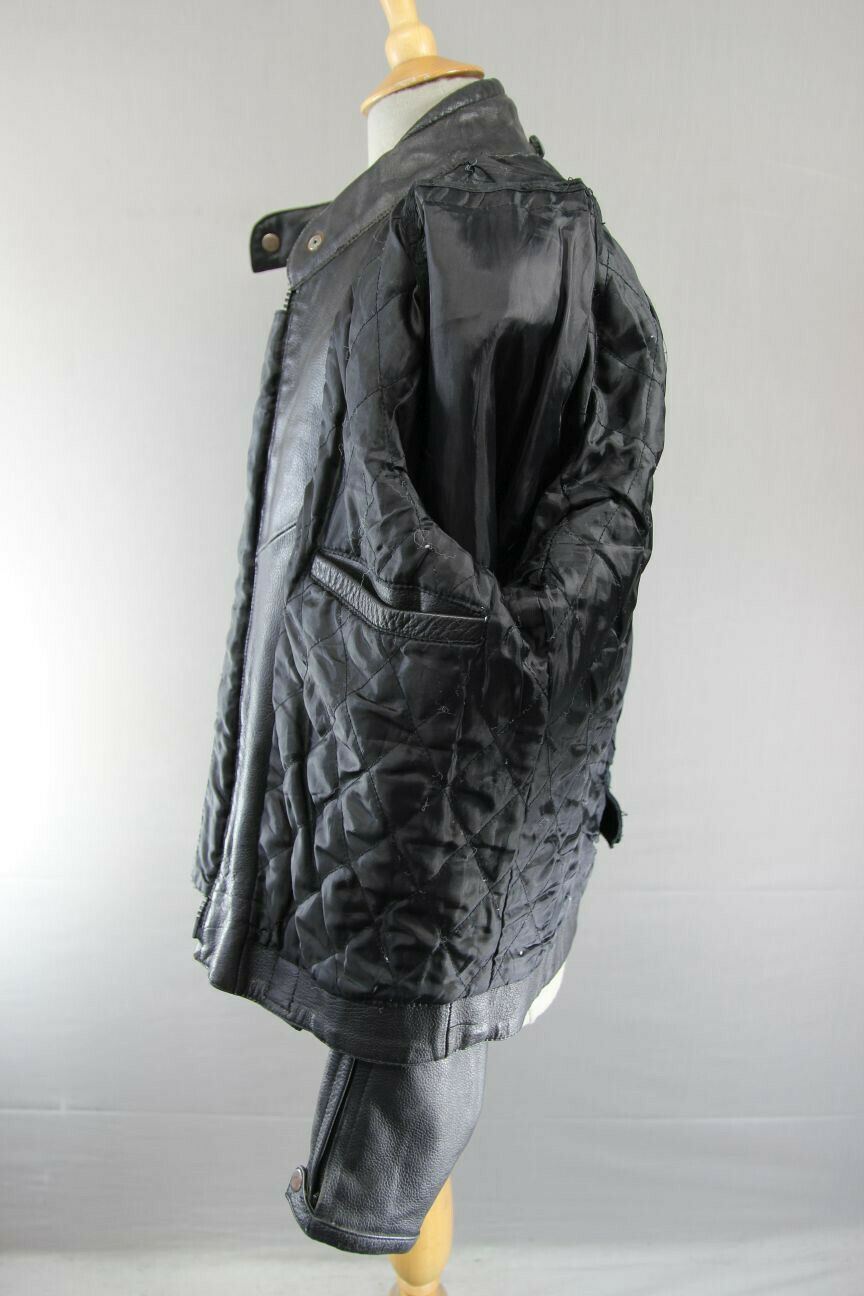 BLACK, SILVER, RED & WHITE LEATHER BIKER JACKET 42-44 INCH/LARGE