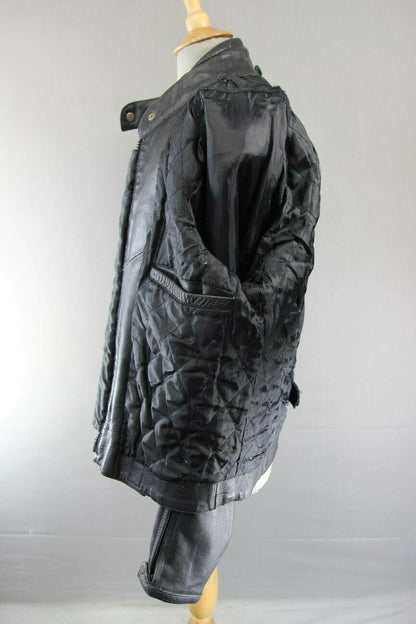 BLACK, SILVER, RED & WHITE LEATHER BIKER JACKET 42-44 INCH/LARGE