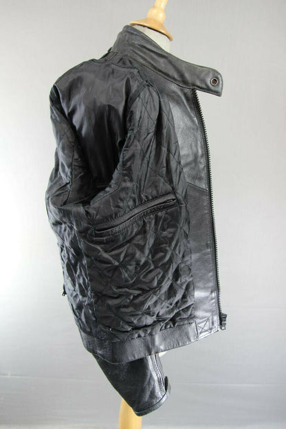 BLACK, SILVER, RED & WHITE LEATHER BIKER JACKET 42-44 INCH/LARGE