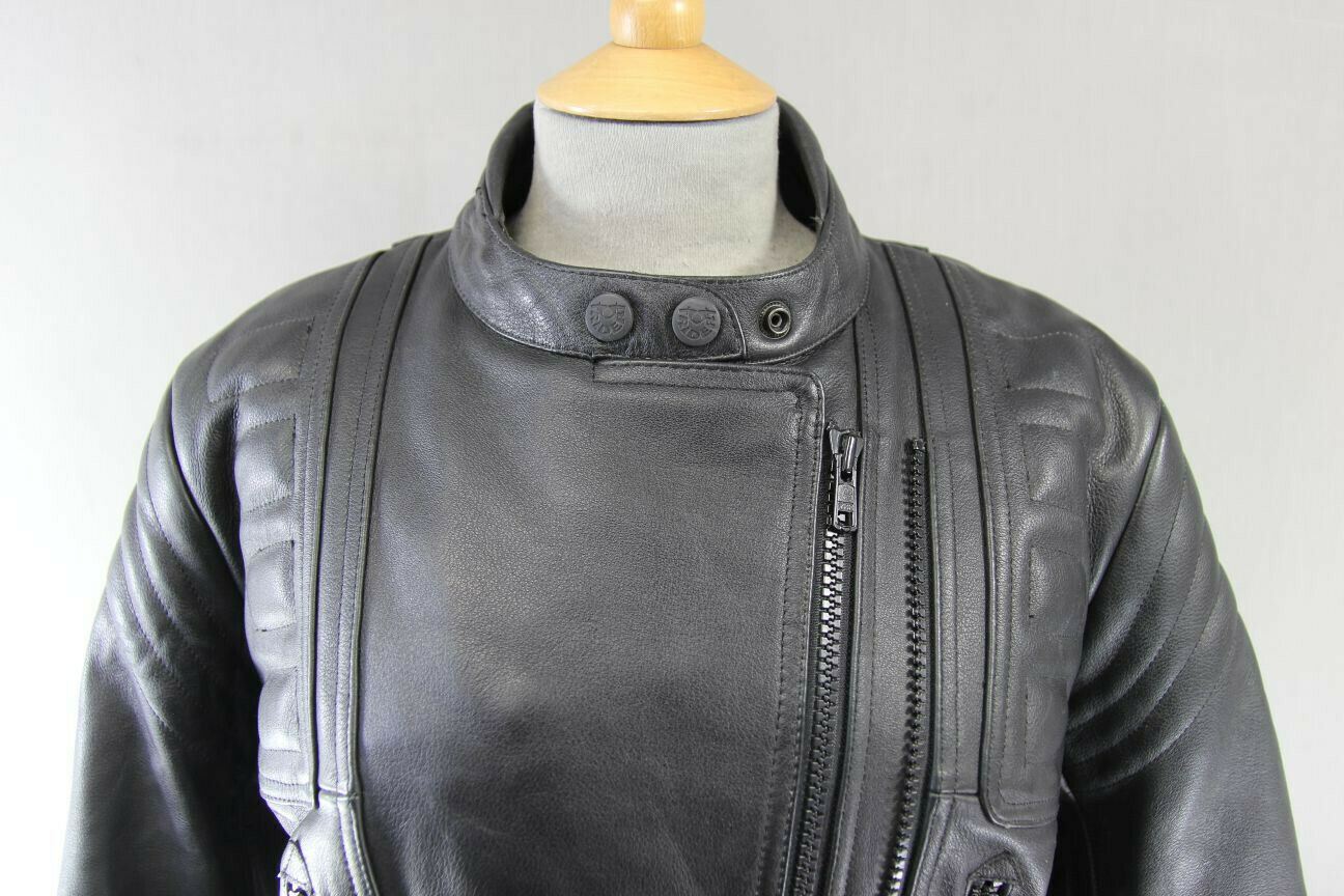 CLASSIC RIDER BLACK LEATHER BIKER JACKET WITH CE ARMOUR SIZE 12/EUROPEAN SIZE 38