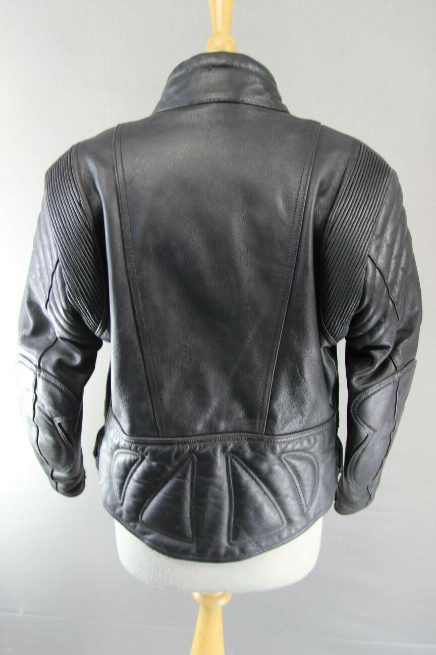 CLASSIC RIDER BLACK LEATHER BIKER JACKET WITH CE ARMOUR SIZE 12/EUROPEAN SIZE 38