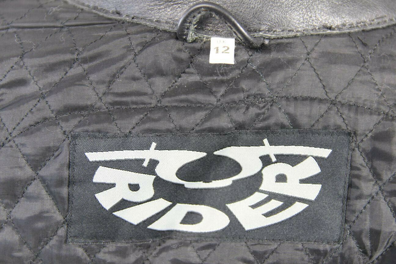 CLASSIC RIDER BLACK LEATHER BIKER JACKET WITH CE ARMOUR SIZE 12/EUROPEAN SIZE 38