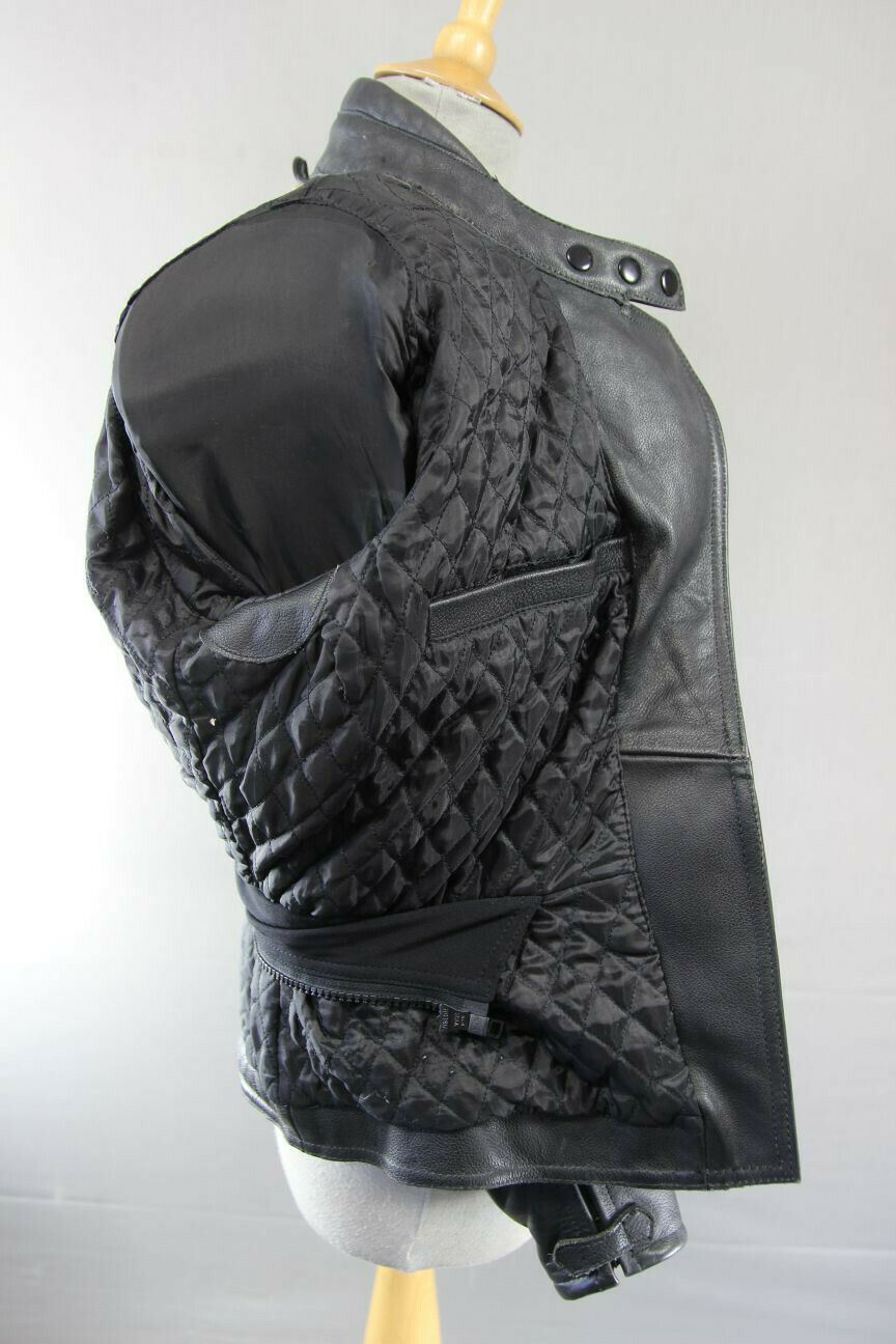 CLASSIC RIDER BLACK LEATHER BIKER JACKET WITH CE ARMOUR SIZE 12/EUROPEAN SIZE 38