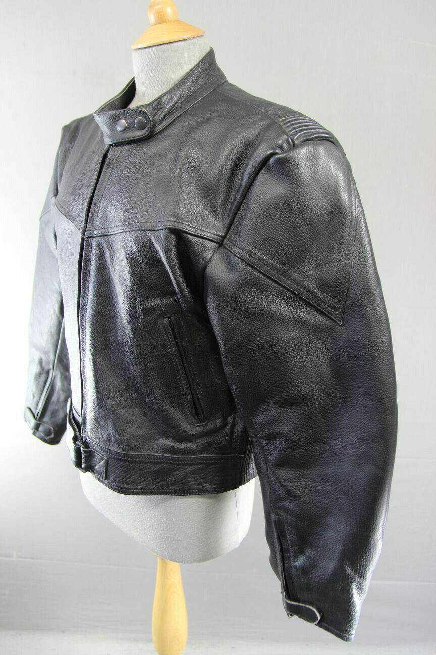 CLASSIC BUFFALO BLACK LEATHER BIKER JACKET SIZE 16