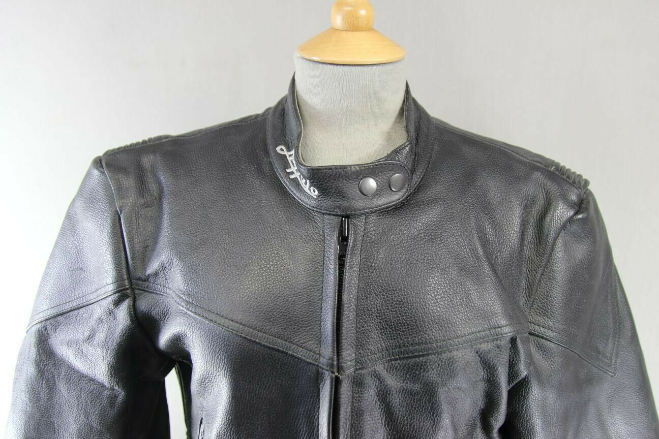 CLASSIC BUFFALO BLACK LEATHER BIKER JACKET SIZE 16
