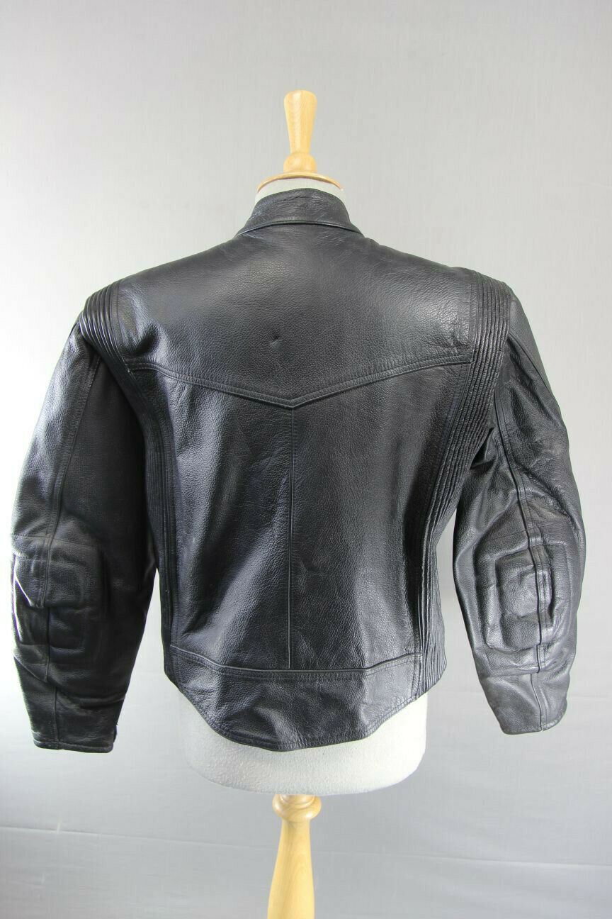 CLASSIC BUFFALO BLACK LEATHER BIKER JACKET SIZE 16