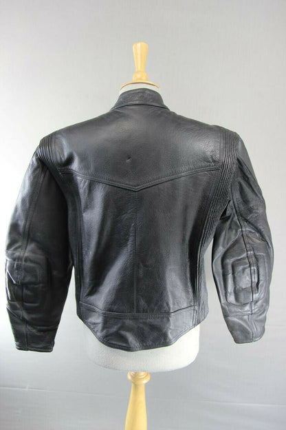 CLASSIC BUFFALO BLACK LEATHER BIKER JACKET SIZE 16