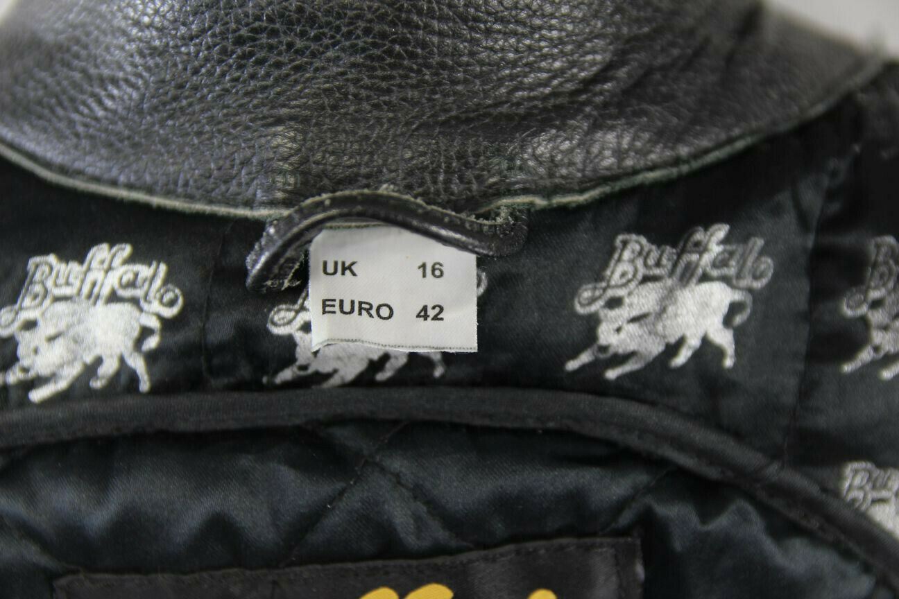 CLASSIC BUFFALO BLACK LEATHER BIKER JACKET SIZE 16