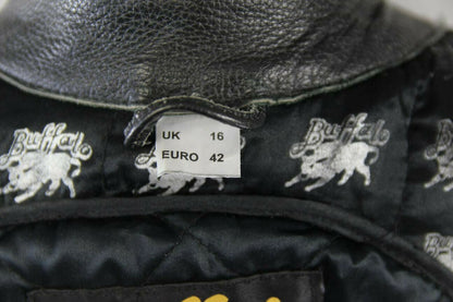CLASSIC BUFFALO BLACK LEATHER BIKER JACKET SIZE 16