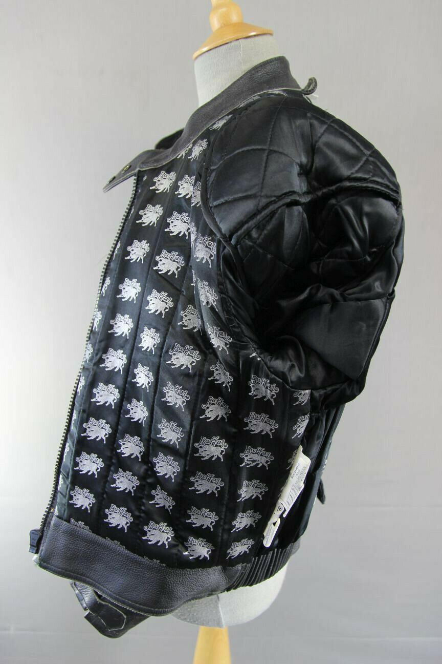 CLASSIC BUFFALO BLACK LEATHER BIKER JACKET SIZE 16