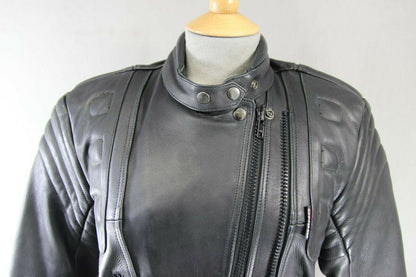BRITISH DESIGNED & STYLED RHINO BLACK COWHIDE LEATHER BIKER JACKET: SIZE 12