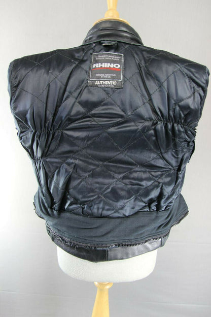 BRITISH DESIGNED & STYLED RHINO BLACK COWHIDE LEATHER BIKER JACKET: SIZE 12