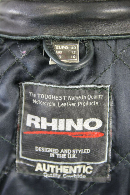 BRITISH DESIGNED & STYLED RHINO BLACK COWHIDE LEATHER BIKER JACKET: SIZE 12
