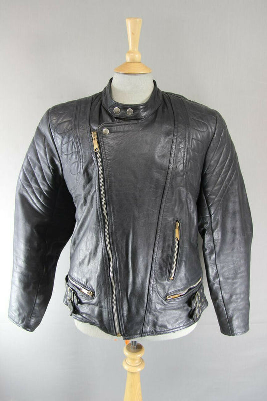 CLASSIC LEATHER GOLD BLACK COWHIDE BIKER JACKET 40 INCH