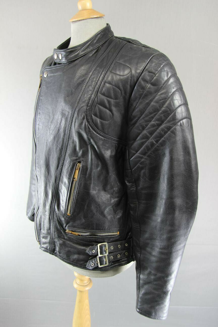 CLASSIC LEATHER GOLD BLACK COWHIDE BIKER JACKET 40 INCH