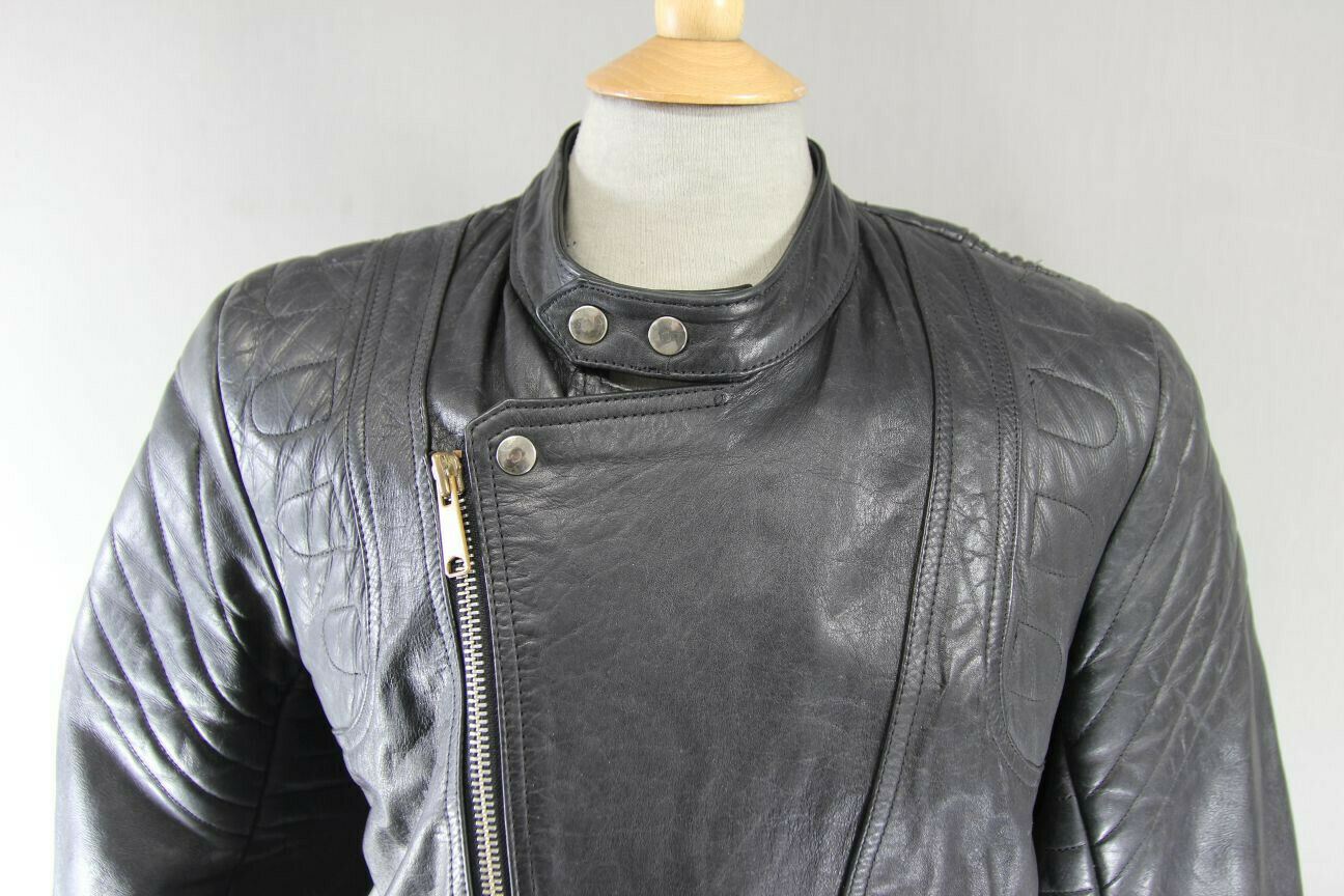 CLASSIC LEATHER GOLD BLACK COWHIDE BIKER JACKET 40 INCH