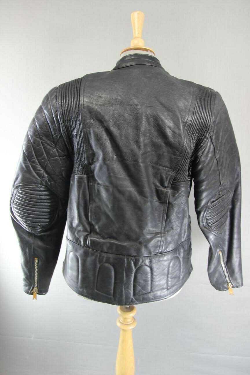 CLASSIC LEATHER GOLD BLACK COWHIDE BIKER JACKET 40 INCH