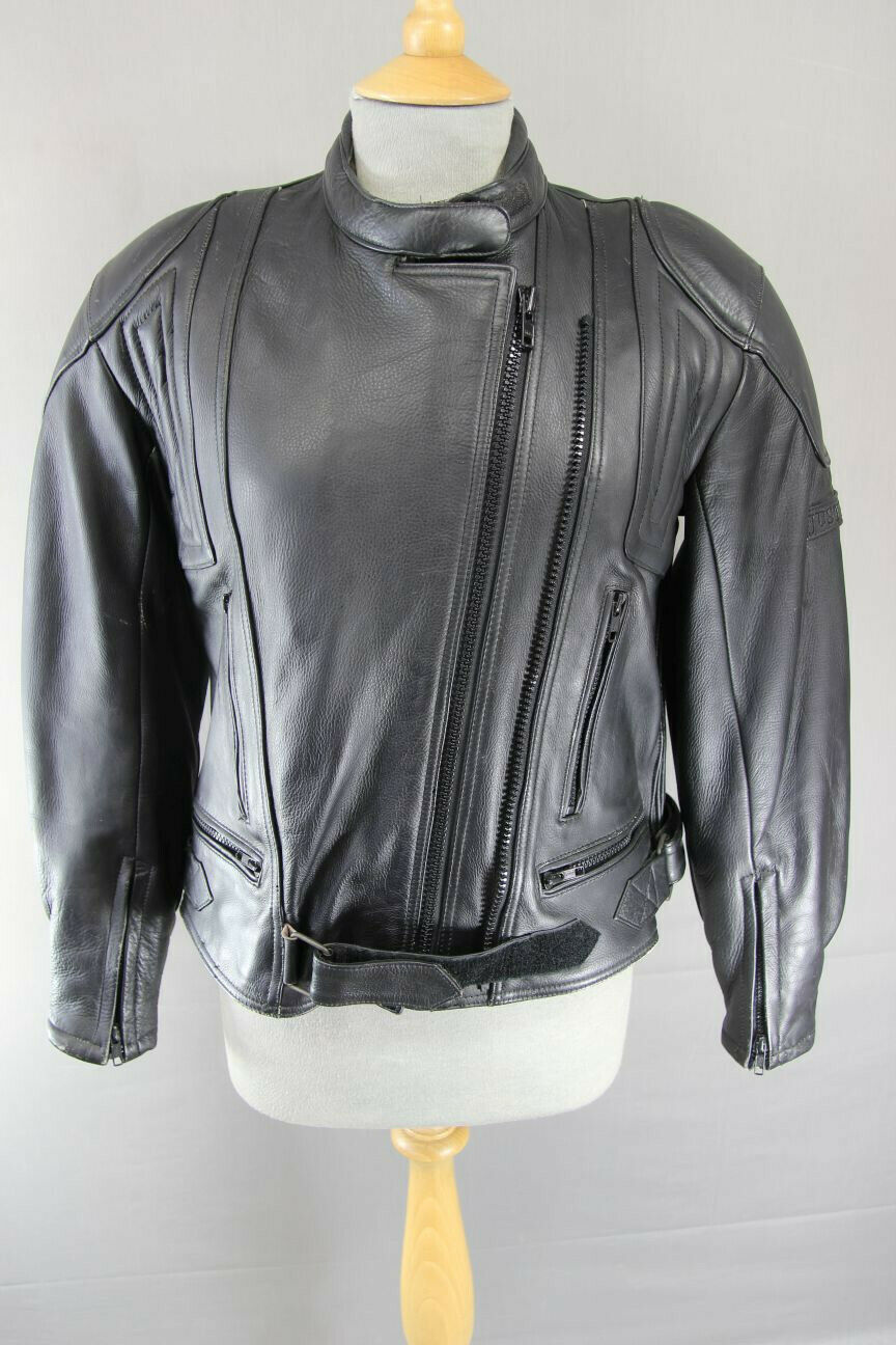 JUST BIKERS CLASSIC DENVER BLACK LEATHER BIKER JACKET: SIZE 12