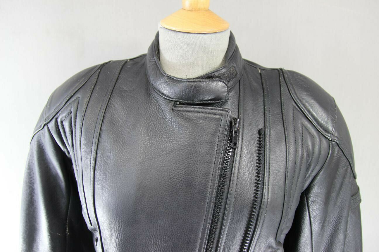 JUST BIKERS CLASSIC DENVER BLACK LEATHER BIKER JACKET: SIZE 12