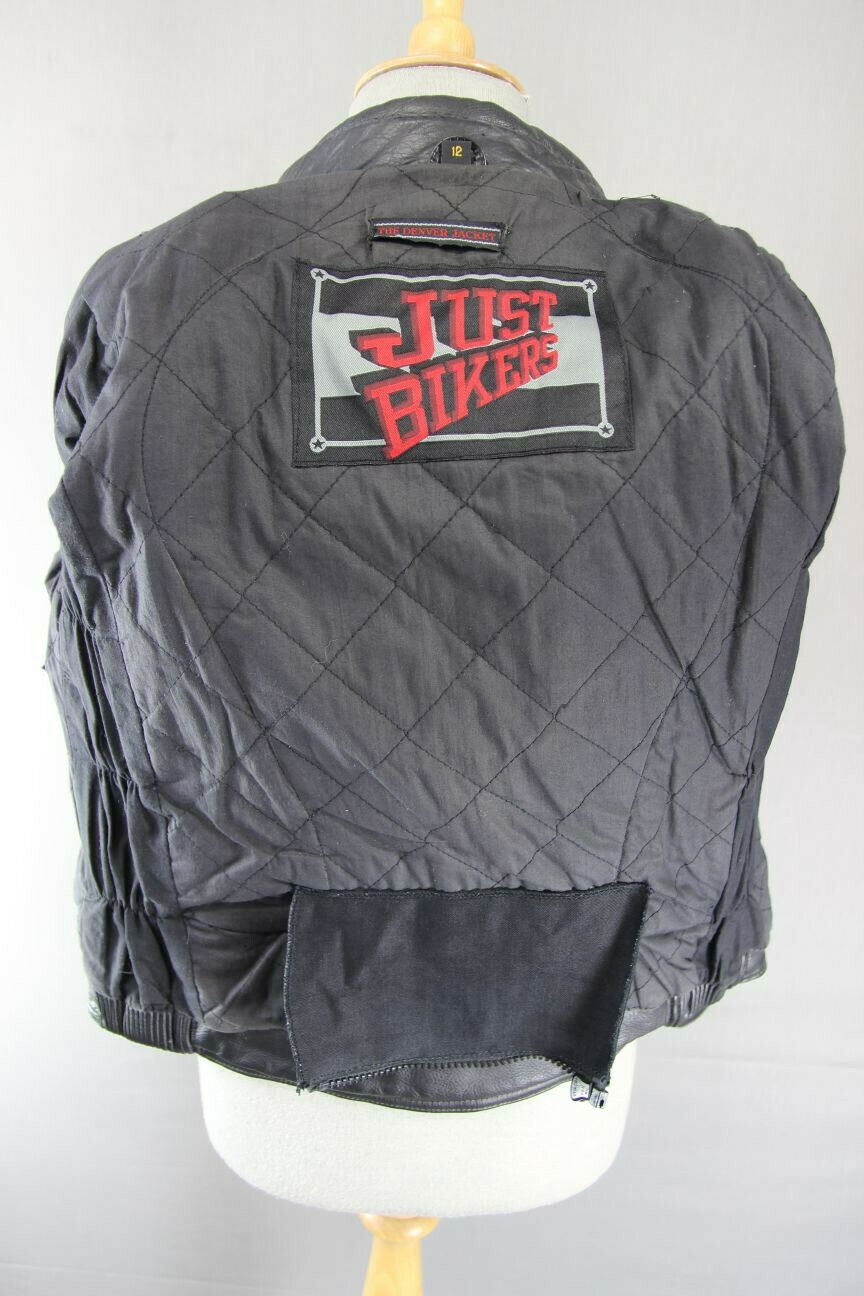 JUST BIKERS CLASSIC DENVER BLACK LEATHER BIKER JACKET: SIZE 12