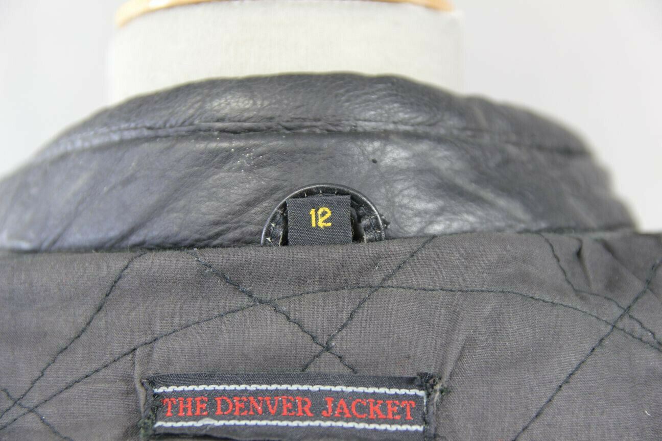 JUST BIKERS CLASSIC DENVER BLACK LEATHER BIKER JACKET: SIZE 12