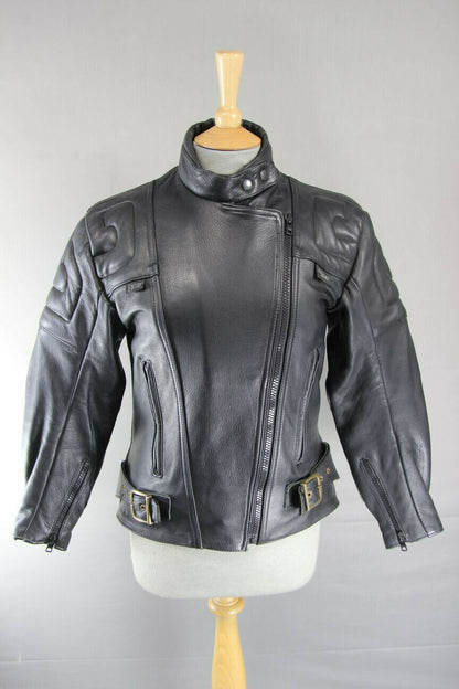 CLASSIC BRITISH MADE GEAR BLACK LEATHER BIKER JACKET: SIZE 14