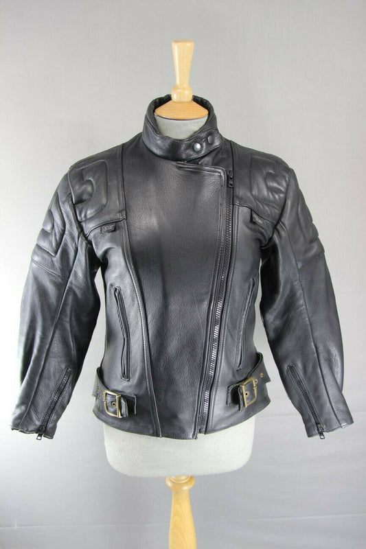 CLASSIC BRITISH MADE GEAR BLACK LEATHER BIKER JACKET: SIZE 14