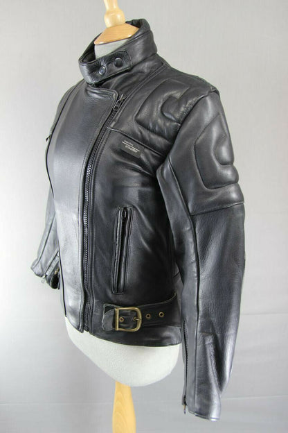 CLASSIC BRITISH MADE GEAR BLACK LEATHER BIKER JACKET: SIZE 14
