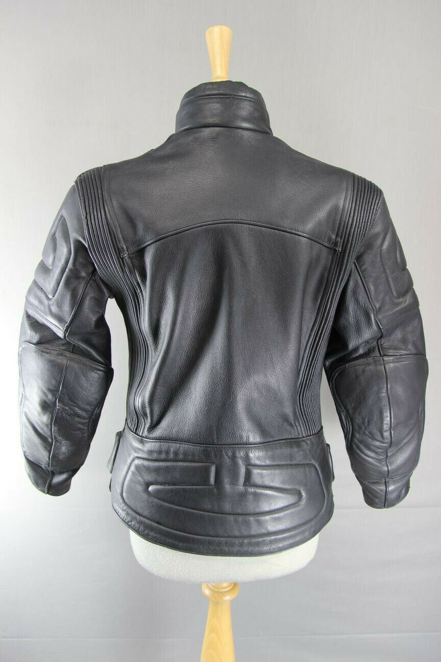 CLASSIC BRITISH MADE GEAR BLACK LEATHER BIKER JACKET: SIZE 14