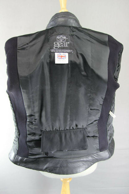 CLASSIC BRITISH MADE GEAR BLACK LEATHER BIKER JACKET: SIZE 14