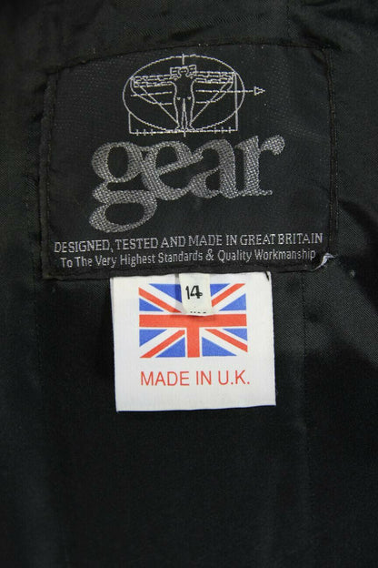 CLASSIC BRITISH MADE GEAR BLACK LEATHER BIKER JACKET: SIZE 14