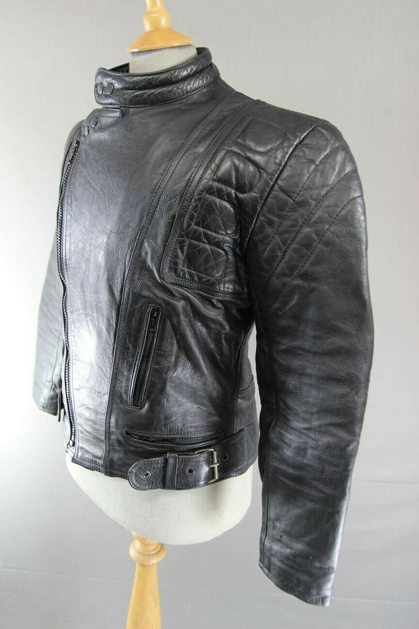 CLASSIC MERCURY STONES BLACK LEATHER BIKER JACKET 38 INCH