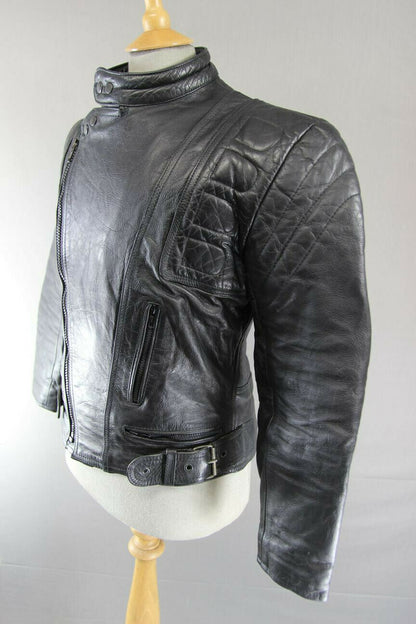 CLASSIC MERCURY STONES BLACK LEATHER BIKER JACKET 38 INCH