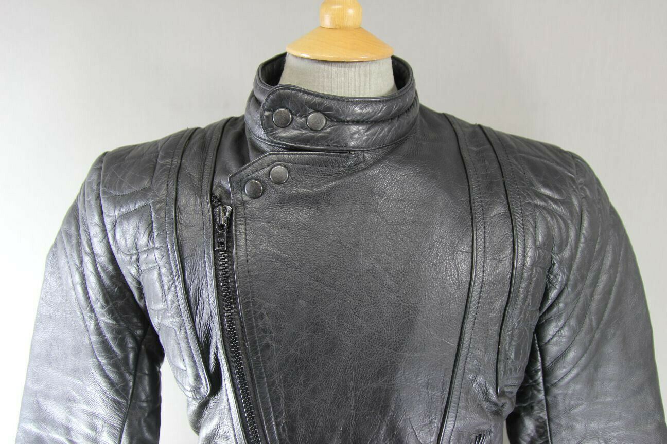 CLASSIC MERCURY STONES BLACK LEATHER BIKER JACKET 38 INCH