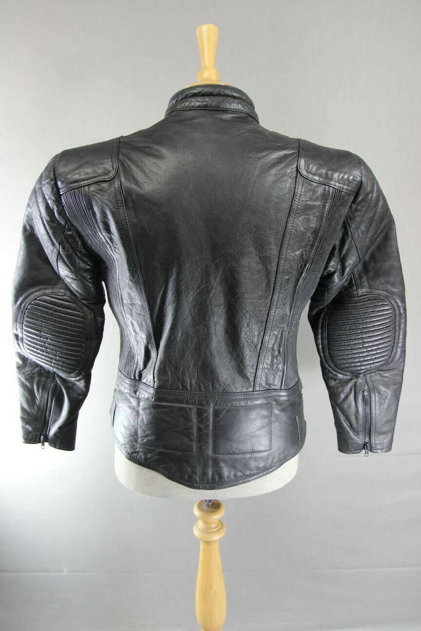 CLASSIC MERCURY STONES BLACK LEATHER BIKER JACKET 38 INCH