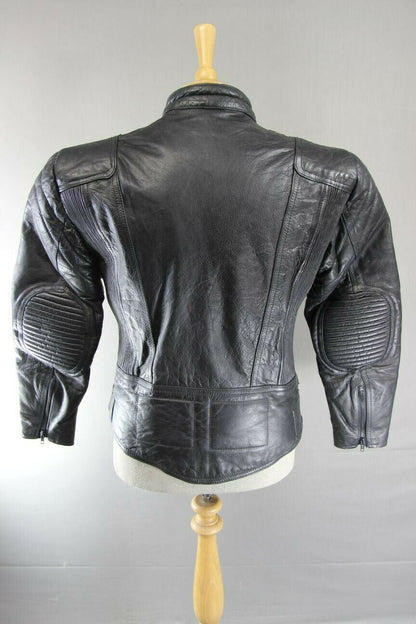 CLASSIC MERCURY STONES BLACK LEATHER BIKER JACKET 38 INCH