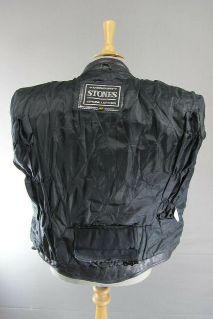 CLASSIC MERCURY STONES BLACK LEATHER BIKER JACKET 38 INCH