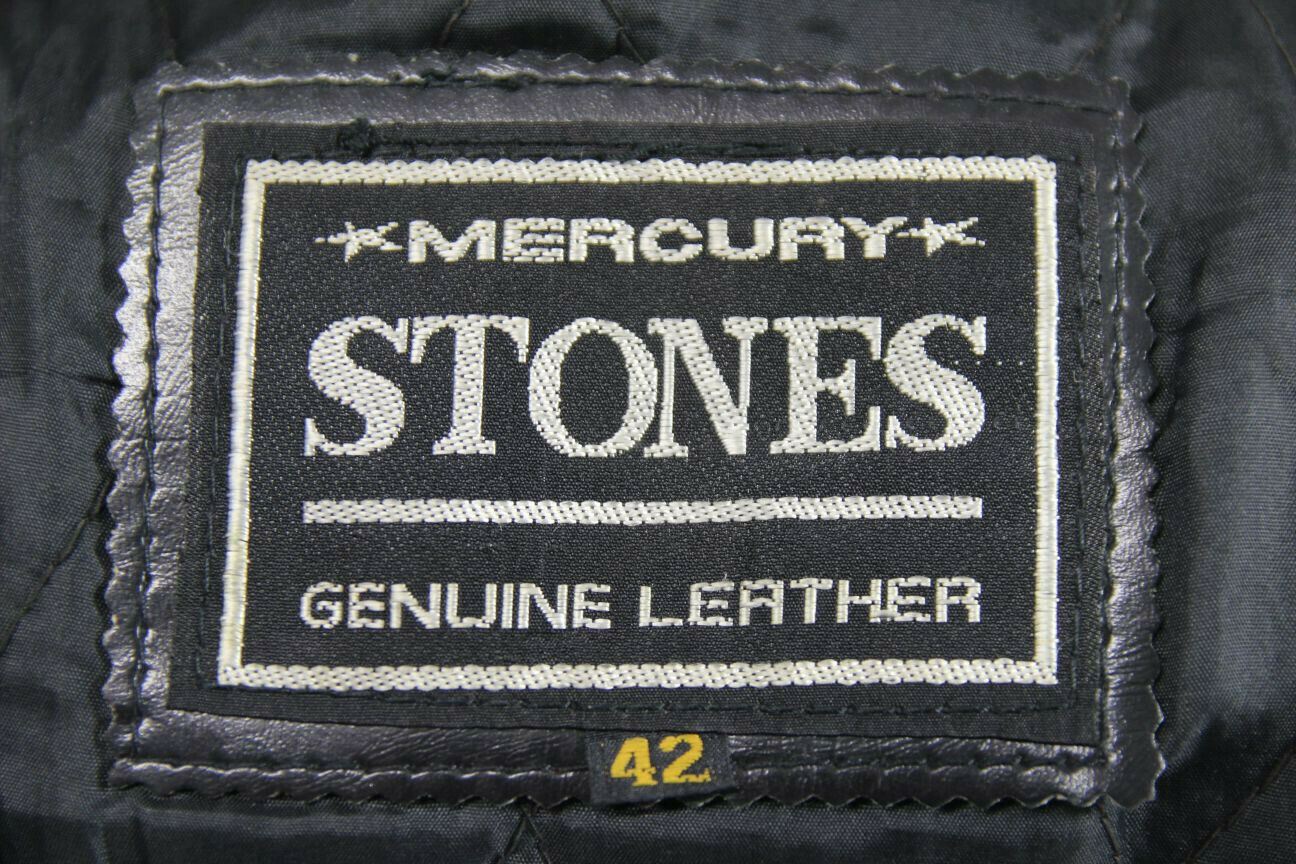 CLASSIC MERCURY STONES BLACK LEATHER BIKER JACKET 38 INCH