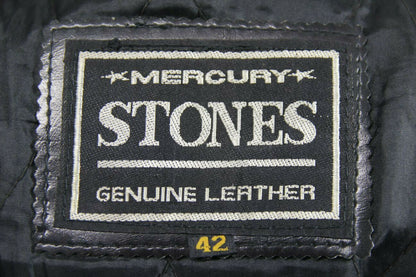 CLASSIC MERCURY STONES BLACK LEATHER BIKER JACKET 38 INCH