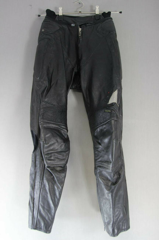 HEIN GERICKE STREETLINE BLACK LEATHER BIKER TROUSERS: WAIST 24IN/INSIDE LEG 28IN