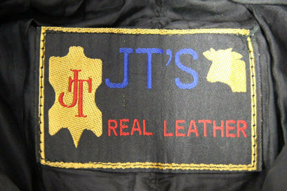 JT'S BLACK COWHIDE LEATHER BIKER TROUSERS SIZE 10: WAIST 24 IN/INSIDE LEG 28 IN