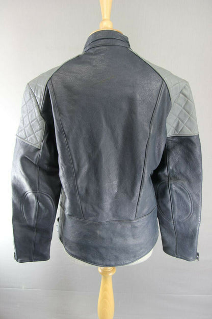 VINTAGE 1970's BRITISH MADE BLUE/GREY G'MAC COWHIDE LEATHER BIKER JACKET 38 INCH