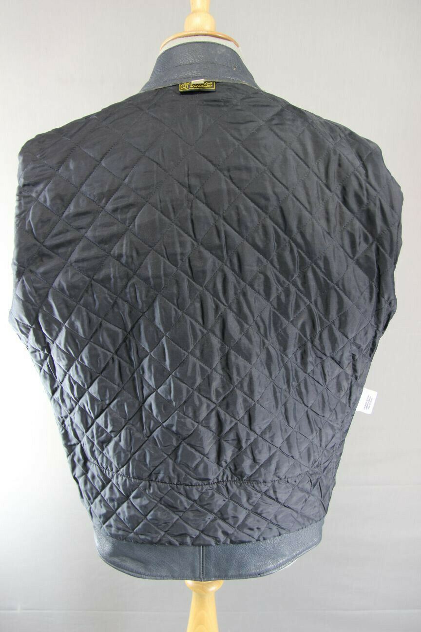 VINTAGE 1970's BRITISH MADE BLUE/GREY G'MAC COWHIDE LEATHER BIKER JACKET 38 INCH