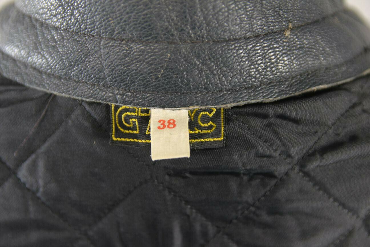 VINTAGE 1970's BRITISH MADE BLUE/GREY G'MAC COWHIDE LEATHER BIKER JACKET 38 INCH
